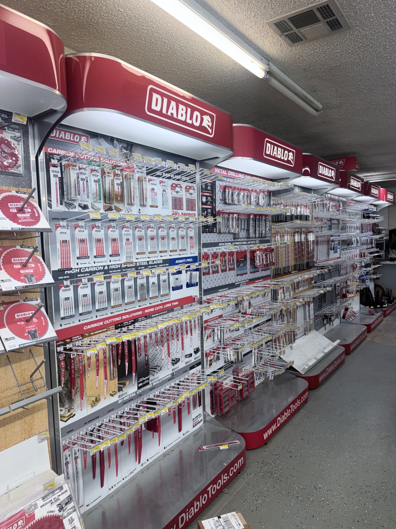 Diablo blade and drill bit display in the power tool accessories aisle
